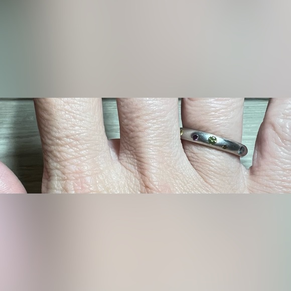 Vintage Designer Signed Flush Set Multi-Colored Gemstone Platinum Ring, Size 6.5 - Picture 9 of 13